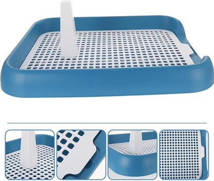 ULTECHNOVO Dog Potty Tray with Wall Post: Indoor Puppy Training Toilet Blue Plastic Mesh Grate, Pee Pad Holder for Male Dogs, Keeps Paws Dry, Portable Pet Litter Box for Apartment