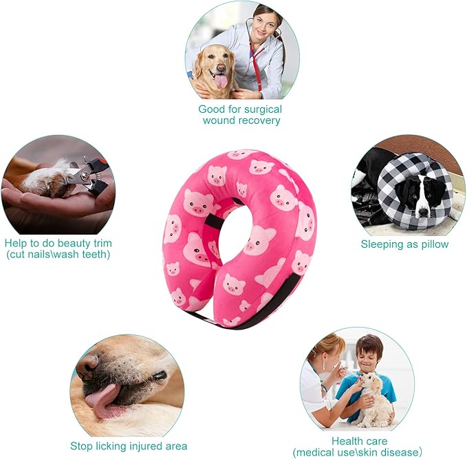 CuteBone Inflatable Dog Donut Collar with Removable Soft Fleece Covers for Small/Medium/Large Dogs and Cats After Surgery GWB01M
