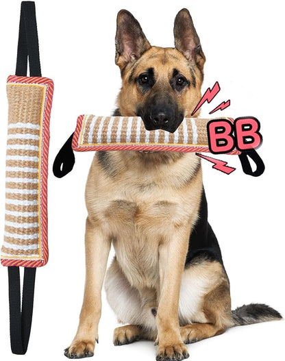 Clysoru Squeaky Tug Toy for Dogs Jute with 2 Strong Handles Lasting Training Equipment Puppy to Large Dog Interactive Toys of War Pull Indestructible Rope Pet Crinkle Teething (Flower)