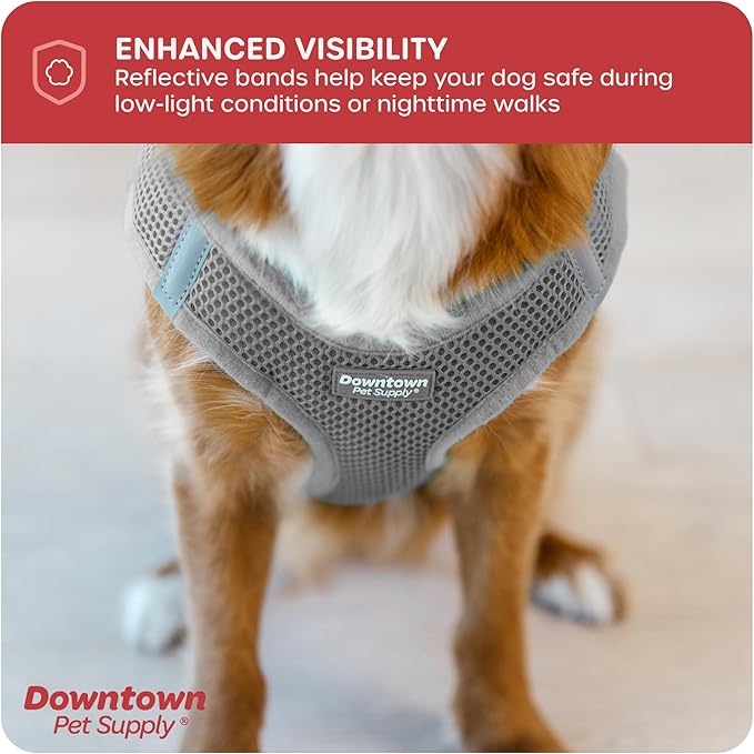 Downtown Pet Supply Step in Dog Harness No Pull, X-Large, Light Gray - Adjustable Harness with Padded Mesh Fabric and Reflective Trim - Buckle Strap Harness for Dogs