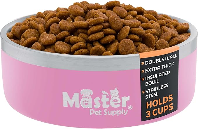 Master Pet Supply Stainless Steel Dog Bowls - 25 oz, Heavy Duty - Hyper Pink, Double Wall Extra-Thick Insulated, Non-Slip Pet Water Bowl for Dogs, Cats & Pets, Anti Rust Metal, Dish Washer Safe