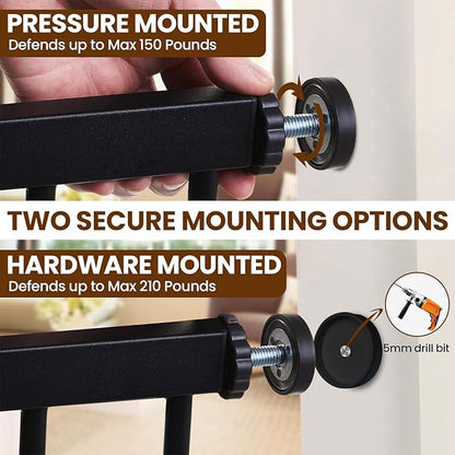 Mumeasy 29.7-57" Extra Wide Baby Gate for Doorways, Auto Close Dog Gate Indoor for Stairs, No-Drill Pressure Mounted Pet Gate with Door, Easy Walk Thru Long&Large Safety Gate for House, Outdoor, Black