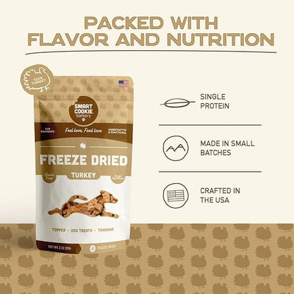 Smart Cookie Freeze Turkey Bites - Single Ingredient Freeze Dried Dog Treats - Dog Training Treats & Dog Food Topper - Made in USA - 2oz Bag, 1 Pack