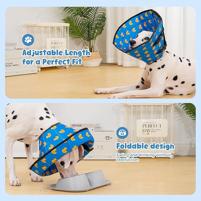 Avont Dog Cone Alternative, Adjustable Soft Comfy Foldable E Cones for Medium Large Dogs After Surgery, Escape-Proof Elizabethan Collar for Surgical Wound Recovery Stop Licking -Duck(S)