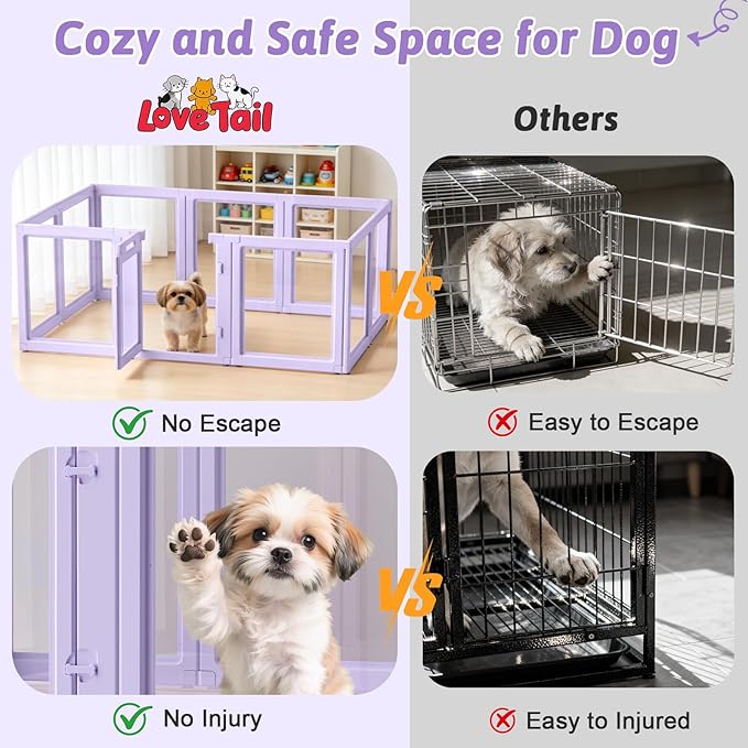 DIY Clear Acrylic Dog Playpen House,Quick Easy Assembly and Disassembly,Strong Floor Suction,Indoor and Outdoor Use,Easy Cleansing Puppy Fence (Purple, 23.6" H, 10PCS)