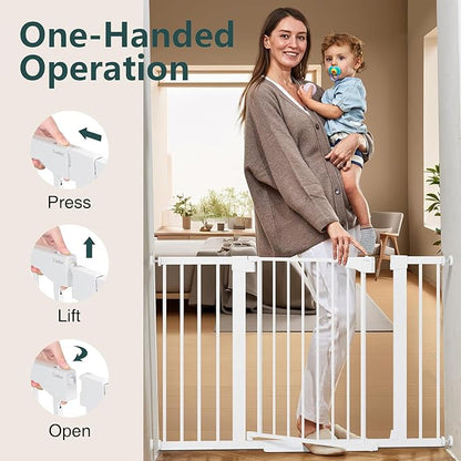 Cumbor 48" Auto Close Baby Gate & Cumbor 2 Pack 48" Dog Gate, Durable Child Gate for Stairs, Doorways, Easy Walk Thru Dog Gate for House for Doorways