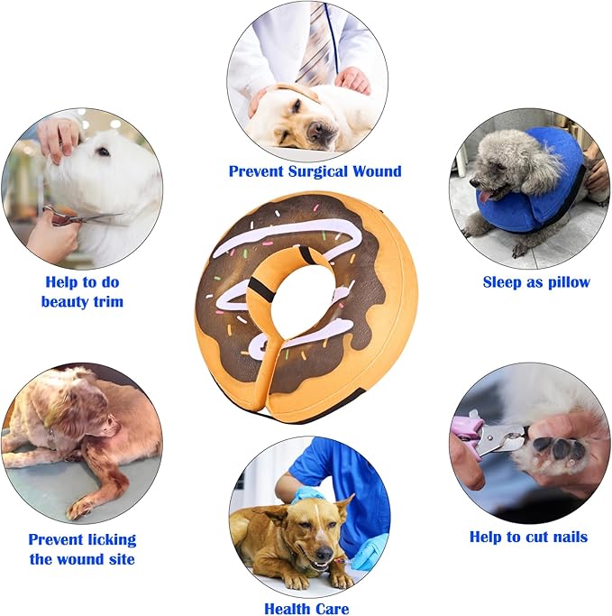 Inflatable Dog Cone, Soft Adjustable Blow up Donut Collar for After Surgery, E-Collar for Small, Medium, Large Dogs and Cats