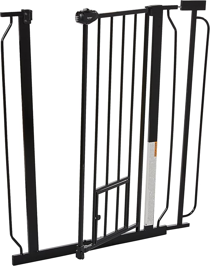 Carlson 36" Extra Tall Walk Through Dog Gate for Doorways & Bottom of Stairs, Metal Pet Gate with Small Pet Door, Expands 29.5”–36.5”, Black
