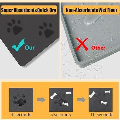 12"×20" Brown Absorbent Dog Mat for Food and Water Bowl- Quick Dry Durable Feeding Mat for Dog and Cat Easy Cleaning Pet Supplies for Messy Pets