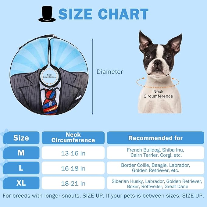 SCENEREAL Dog Cone Alternative After Surgery Pet Recovery Collar for Small Medium Large Dogs Cats, Adjustable Inflatable Donut to Prevent Licking, Black Suit Print E-Collars