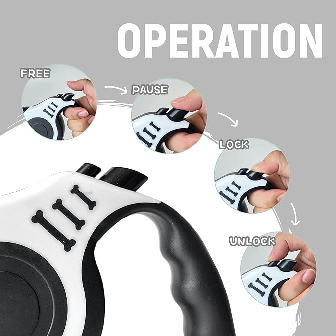 Retractable Dog Leash Automatic Telescopic Tractor Dog Tape, Pet Tape 10/16 FT Durable and Convenient, with Non-Slip Handle, Suitable for Small and Medium-Sized Dogs White