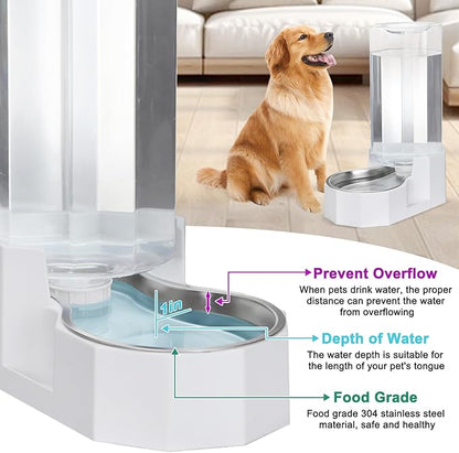 RIZZARI Automatic 9L Gravity Stainless Steel Pet Waterer, Fortunate Angular Water Feeder with Edges, Safe and Large Capacity, Suitable for Small and Medium-Sized Cats and Dogs (9L with Filter), White