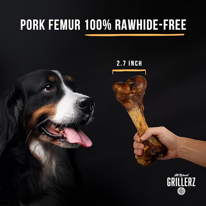 Grillerz Pork Femur Bone, 1 Count, Rawhide Free, All Natural Treat for All Breeds, Gluten Free, Long Lasting, Easy to Digest, For Adult Life Stages, Dog Chew for Healthy Teeth
