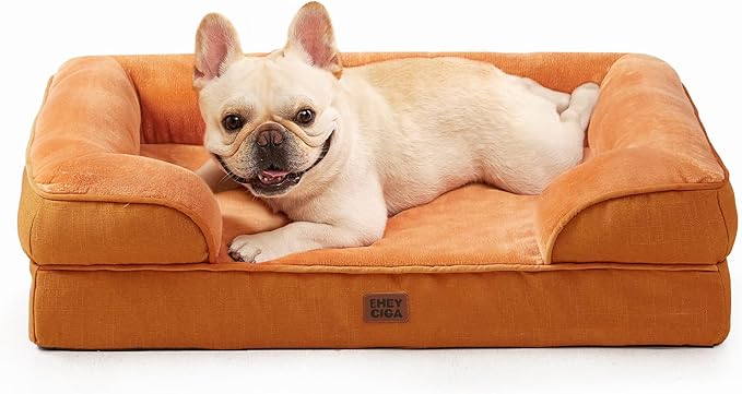 EHEYCIGA Orthopedic Dog Bed for Medium Dogs, Waterproof Memory Foam Medium Dog Beds with Sides, Non-Slip Bottom and Egg-Crate Foam Pet Couch Bed with Washable Removable Cover,Pumpkin Orange