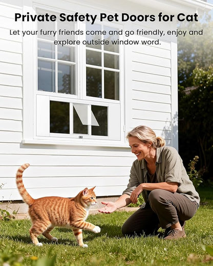 Upgraded Pet Cat Door for Window, Adjustable Width of 23"-34" Window Cat Door Insert, Quick Installation Pet Doors for Cats Small Dog with Aluminum Frame, Tight Seal, Safety & Weatherproof, HD Glass