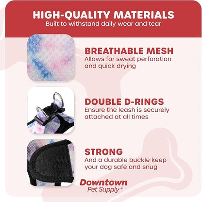 Downtown Pet Supply Step-in Dog Harness – No Pull, Adjustable Padded Mesh with Reflective Trim, Secure Buckle Strap – Comfortable & Breathable Small Dog Harness, Large, Tie Dye