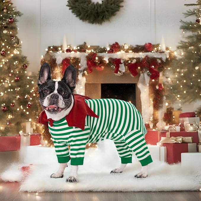 Striped Dog Surgery Recovery Suit Female Male,Puppy Dogs Onesie Cats Long Sleeve Bodysuit After Surgery Neuter for Abdominal Wounds Protective(with Bib)