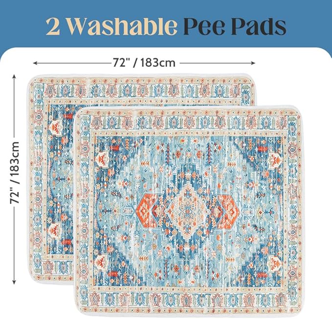 Washable Pee Pads for Dogs 2 Pack Reusable Puppy Training Pads 72"x72" Super Absorbent Waterproof Dog Training Pads, Non-Slip Potty Pads Whelping Pads Litter Mat Pet Supplies - Blue/Mix