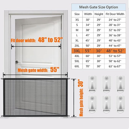 Dog Gate Indoor Pet Gates for Stairs: Dogs Screen Mesh Gate for The House Magic Gate for Kitchen Doorways Hallway Stairways Porch Yard 30 inch Tall, 55 inch Wide Fits 48''–52'' Openings