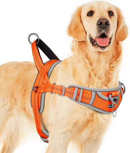 ADVENTUREMORE Dog Harness for Medium Dogs No Pull, Sport Dog Halter Harness Adjustable Reflective Dog Vest Escape Proof Dog Harness with Easy Control Front Clip Handle for Training Walking M Orange