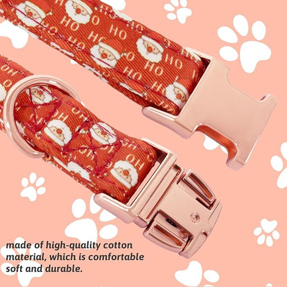 Christmas Dog Collar and Leash Set Girls Adjustable Puppy Collars with Christmas Bow Tie for Small Medium Large Female Dogs, Red Santa Claus, L