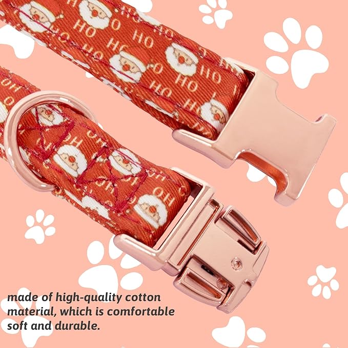 Christmas Dog Collar and Leash Set Girls Adjustable Puppy Collars with Christmas Bow Tie for Small Medium Large Female Dogs, Red Santa Claus, XS