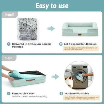 Cooling Dog Bed for Extra Large Dogs, Q-Max >0.4 Summer Cool Orthopedic Foam Pet Sofa Bed with Sides, Bolster Anti-Slip Couch with Washable Removable Cover, XXL 48x35x7.5 inch, Green