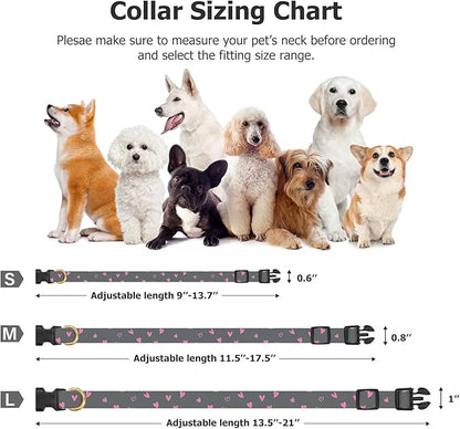 Cotton Handmade Dog Collar Cute and Distinctive Patterns Grey Heart with Pendant for Girl Boy Dogs Collars S