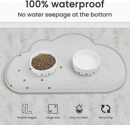 Ptlom Dog Food Mat Anti-Slip Dog Bowl Mats for Food and Water, Waterproof Pet Placemat Prevent Messy Spills to Floor, High-Lips Puppy Feeding Trays for Small Medium Large Dogs Cats, Silicone