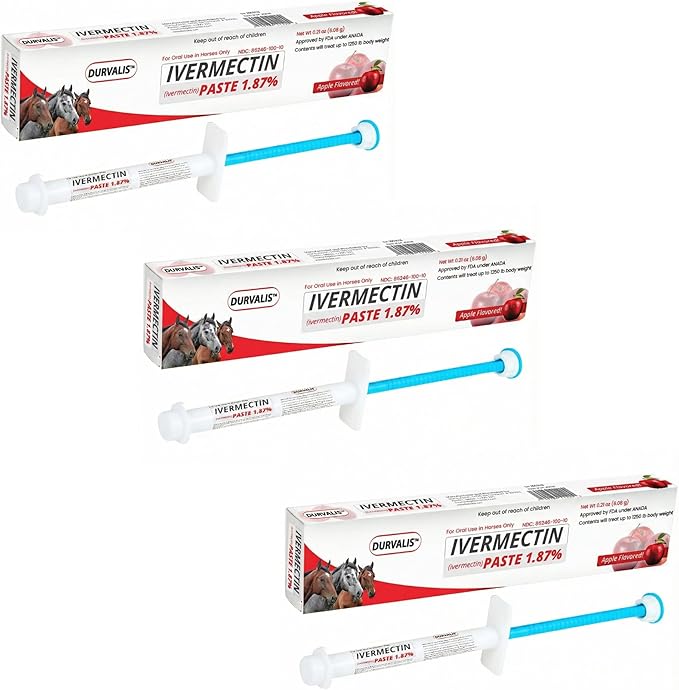 Ivermectin Horse Paste 1.87% Dewormer 6.08g Dose-Effective Appled Flavored Ivermectin Paste for Equine Care,Horse Deworming Paste -for Horses Up to 1250 lb (3 Pack)
