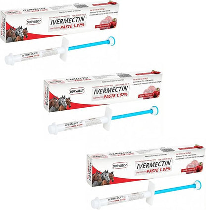 Ivermectin Horse Paste 1.87% Dewormer 6.08g Dose-Effective Appled Flavored Ivermectin Paste for Equine Care,Horse Deworming Paste -for Horses Up to 1250 lb (3 Pack)