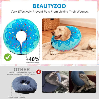 BEAUTYZOO Dog Cone Alternative After Surgery for Large Medium Small Dogs, Soft Inflatable Cone Collar for Dogs Cats, Pet Neck Donut E Collar Dog Recovery Collars to Stop Licking, Blue Donut, XL