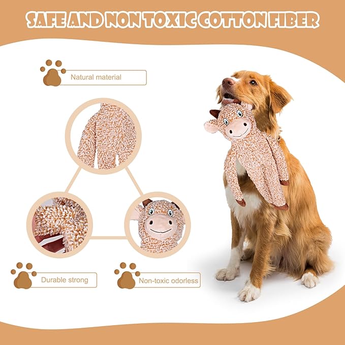 BUYPOW Easter Rabbit No Stuffing Dog Toys for Large Dogs, Squeaky Crinkle Interactive Dog Animals Toys, Plush Teething to Keep Them Busy, Cute Funny Dogs Gifts for Small Medium Large Breed