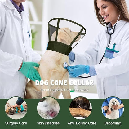 Dog Cone Collar for Dogs After Surgery,Transparent Dogs Cone Stop Licking,Foldable Dog Recovery Collars & Cones Anti-Bite Lick Protective Wound,Protective Elizabethan Collar Alternative,Green,S