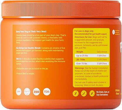 Probiotics for Dogs - Digestive Enzymes for Gut Flora, Digestive Health, Diarrhea & Bowel Support - Clinically Studied DE111 - Dog Supplement Soft Chew for Pet Immune System - Chicken