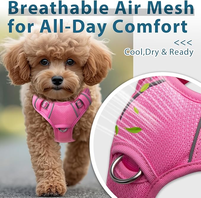 BARKBAY Dog Harness No Pull with ID Tag Pocket - Heavy Duty, Reflective, Easy Control for Large Dogs(Pink,S)