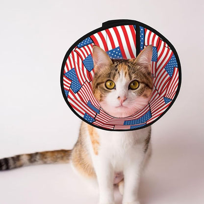 Adjustable Pet Recovery Collar for Dogs After Surgery Novelty American Flag, Soft Dog Cone for Large Medium Small Dogs, Lightweight and Breathable, Prevent Licking