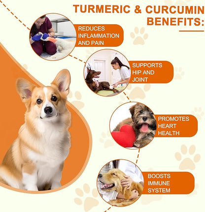 Turmeric for Dogs,180 Chews Dog Turmeric Curcumin Tablets Supports Canine Digestive Heart & Liver Health, Antioxidant, Eliminates Joint Pain Inflammation,Hip and Joint Aid-Duck Flavor