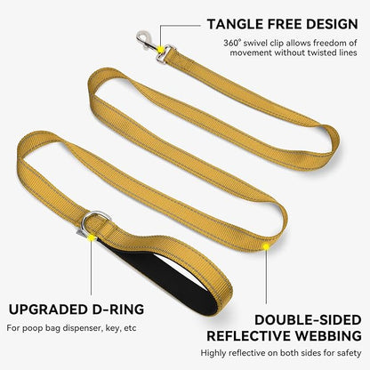 Joytale Dog Leash, 6 FT Double-Sided Reflective, Padded Handle Nylon Heavy Duty Leashes for Medium & Large Dogs Walking, Khaki