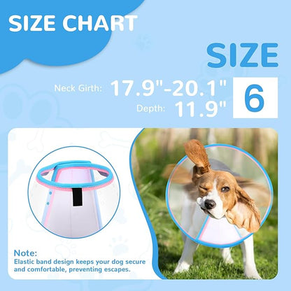 Soft Dog Cone Collar for Dogs After Surgery, Transparent Cone for Dogs to Stop Licking, Breathable Dog Neck Cone for Small Medium Large Dog, Adjustable Elizabethan Pet Recovery Collar (Pink, Size 6)