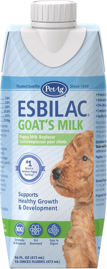 PetAg Goat’s Milk Esbilac Liquid -16 oz- Ready-to-Feed Puppy Formula with Vitamins, Minerals, and Trace Nutrients for Puppies Newborn to Six Weeks Old- for Sensitive Digestive Systems