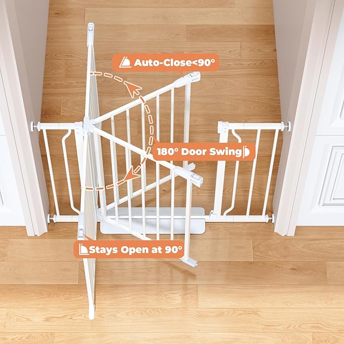 34" Extra Tall Baby Gate for Stairs, Auto Close Stroller Friendly Dog Gate Indoor for Doorways, Pressure Mounted 29"-51" Wide Baby Gate, Easy Walk Through Gate for Children & Pets, White