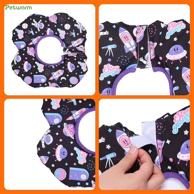 PetWarm Dog Recovery Collar, Recovery Collar for Dogs, Lightweight Soft Flower Design, Comfortable Neck Protector Helps Discourage Licking, Post-Visit Protective Collars, Cosmic Print, Purple, S