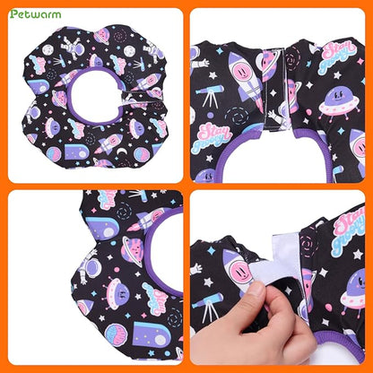 PetWarm Dog Recovery Collar, Recovery Collar for Dogs, Lightweight Soft Flower Design, Comfortable Neck Protector Helps Discourage Licking, Post-Visit Protective Collars, Cosmic Print, Purple, S