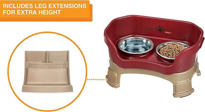 Neater Feeder Deluxe Mess-Proof Elevated Cat Bowls, 2 Height Adjustable (6” & 7.5”) No-Spill Raised Cat Bowl Stand, Whisker Friendly Stainless Steel Dishes for Indoor Cats, Made in USA, Cranberry