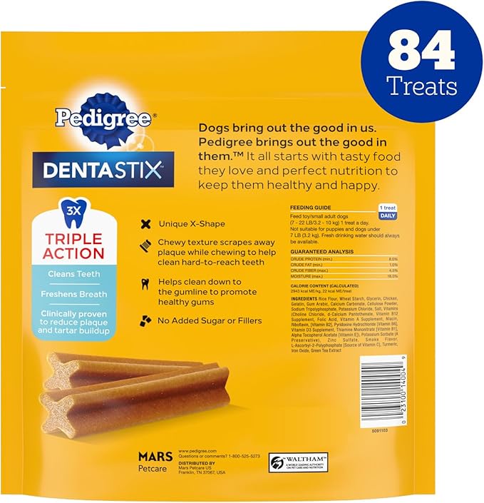 Pedigree Dentastix Dental Chews for Dogs, Small and Toy Breed Dog Treats, Original with Real Chicken, 20.3 oz. Bag (84 Treats Total)