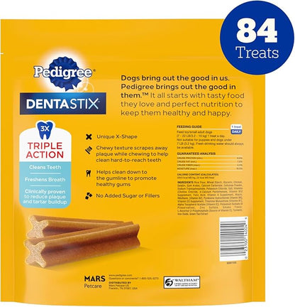 Pedigree Dentastix Dental Chews for Dogs, Small and Toy Breed Dog Treats, Original with Real Chicken, 20.3 oz. Bag (84 Treats Total)