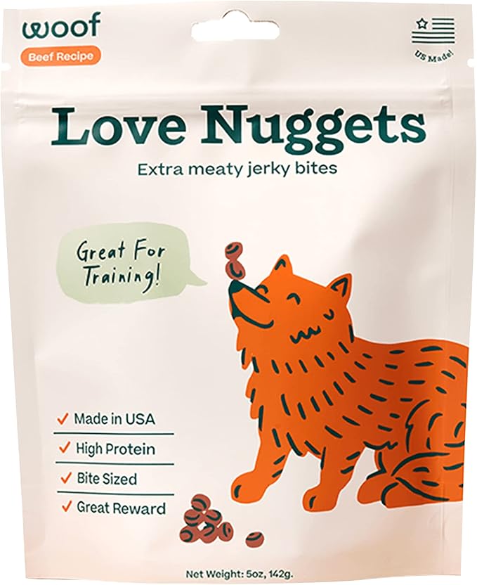 WOOF Love Nuggets, Made in the USA Dog Treats for Training, Jerky for Dogs, Bite-Sized Beef Training Treats