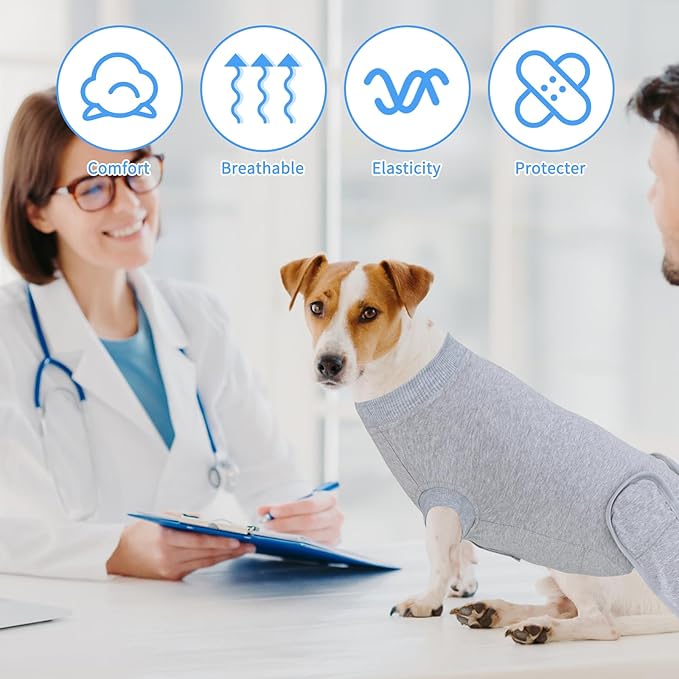 2 Packs Breathable Cotton Dog Recovery Suit for After Neuter Spay Abdominal Wounds Protector, Professional Anti-Licking Onesies for Male Female Pets Surgery Bandages, 2XL Red & Blue Pure