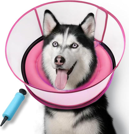 Upgraded Inflatable Dog Cone Collar for Dogs After Surgery,Adjustable Soft Elizabethan Collar for Medium Large Dogs,Comfortable Dual-Ring Dog Cone with Detachable Transparent Anti-Licking Shield（M